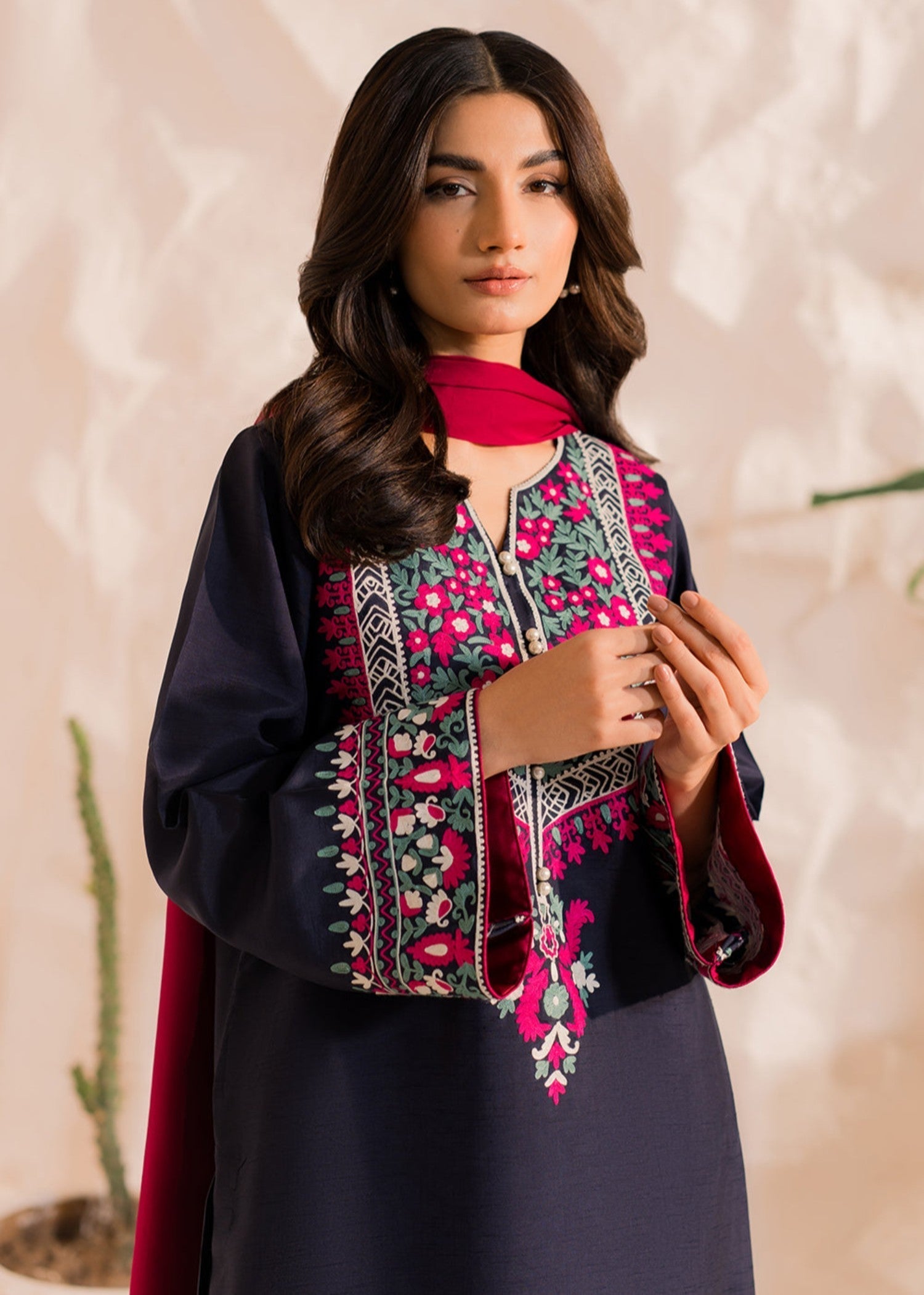 Multi Navy – Embroidered Cotton 3-Piece