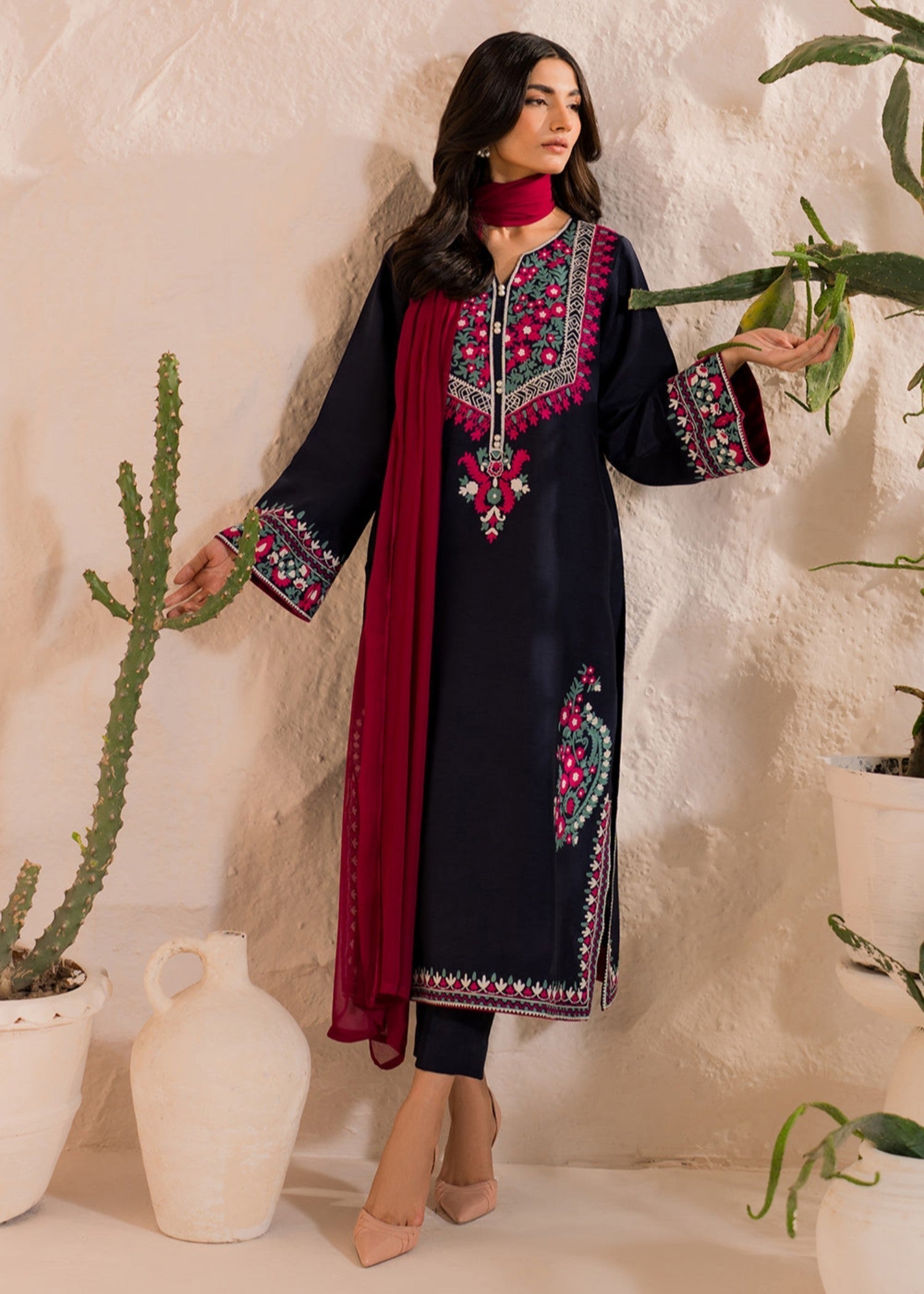 Multi Navy – Embroidered Cotton 3-Piece