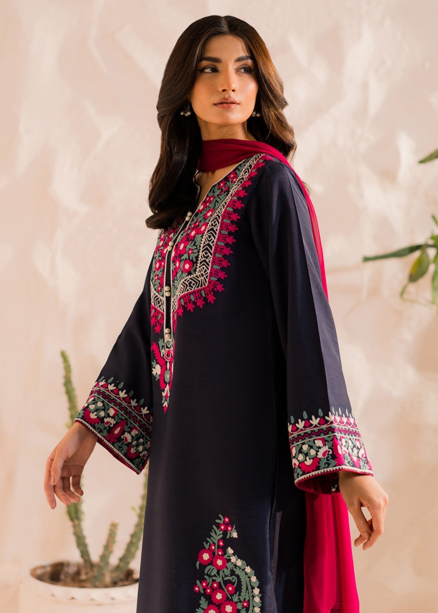 Multi Navy – Embroidered Cotton 3-Piece