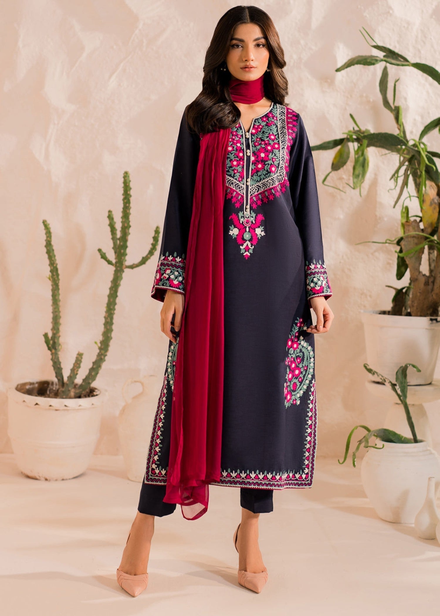 Multi Navy – Embroidered Cotton 3-Piece