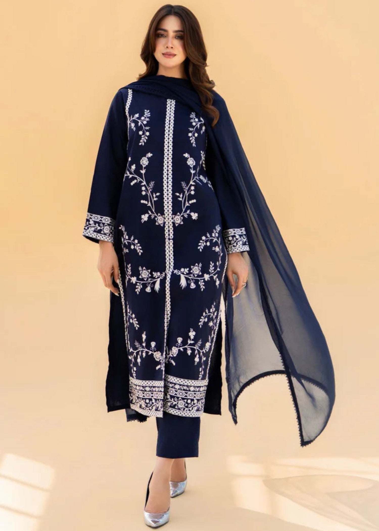 NailoFer – Blue Embroidered Cotton 3-Piece