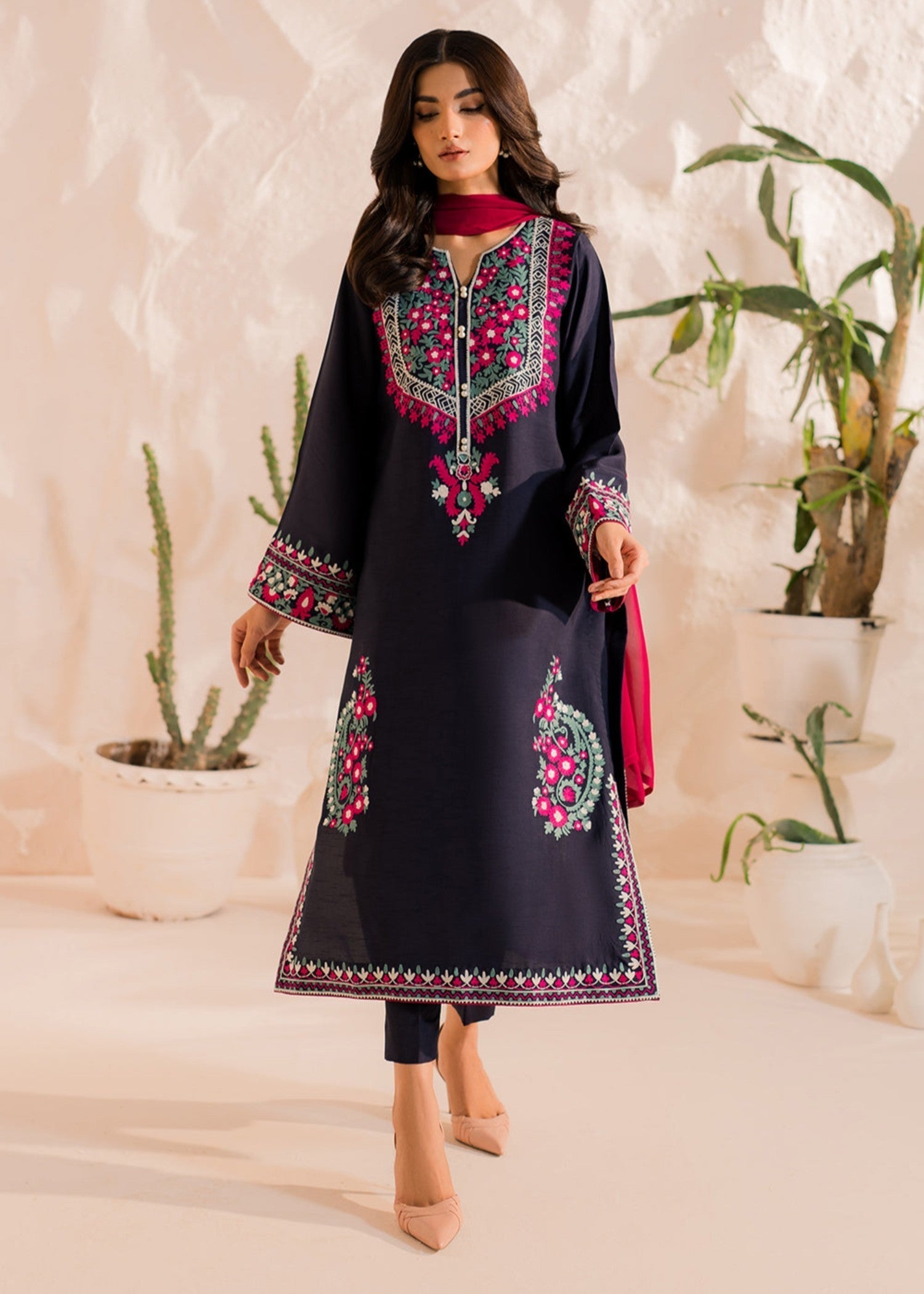 Multi Navy – Embroidered Cotton 3-Piece