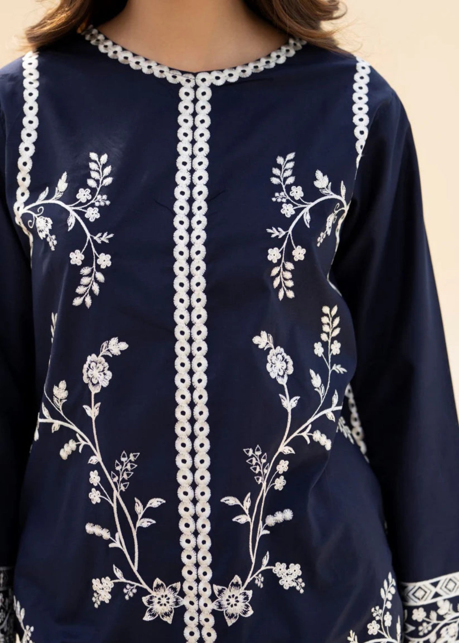 NailoFer – Blue Embroidered Cotton 3-Piece