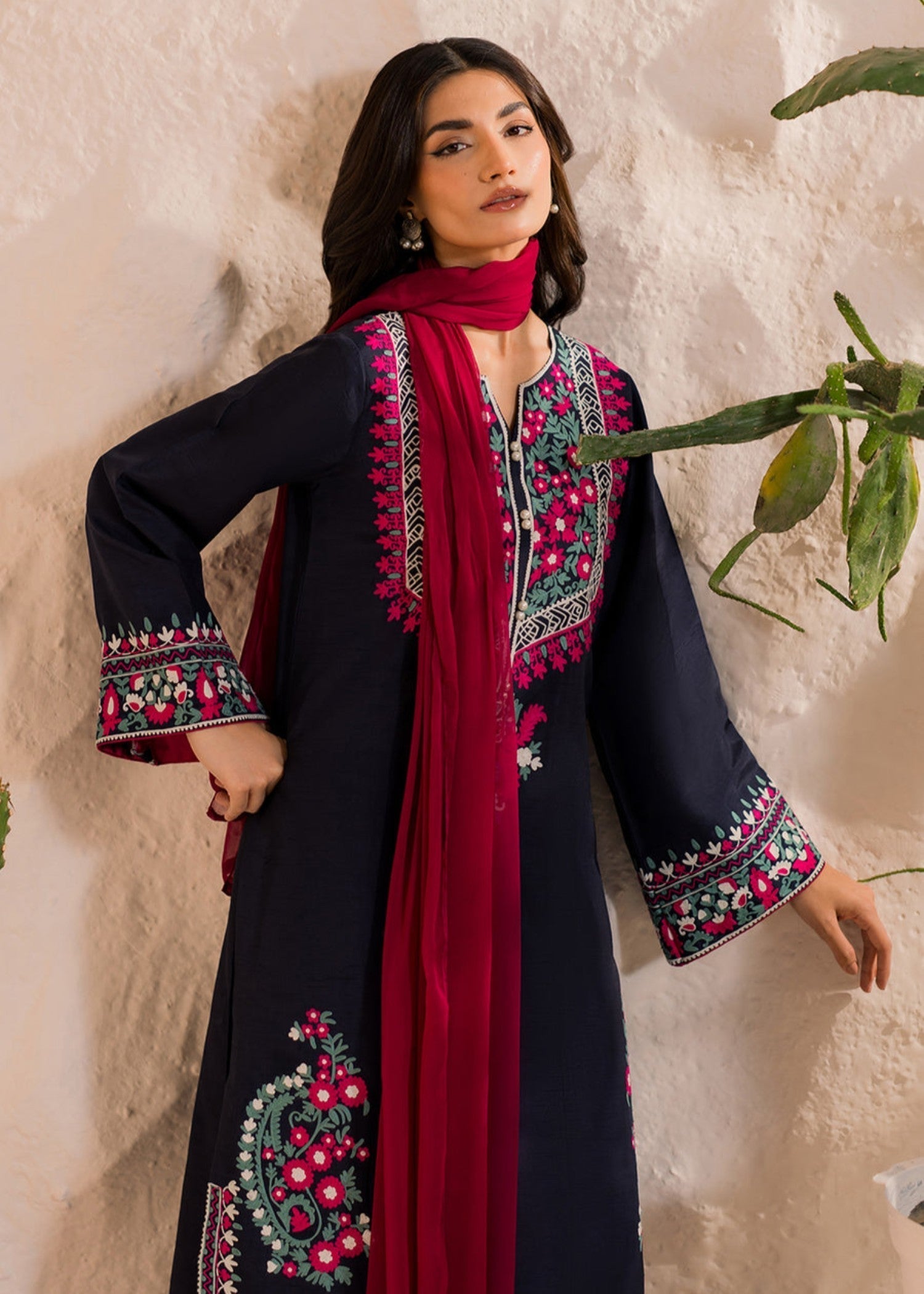 Multi Navy – Embroidered Cotton 3-Piece