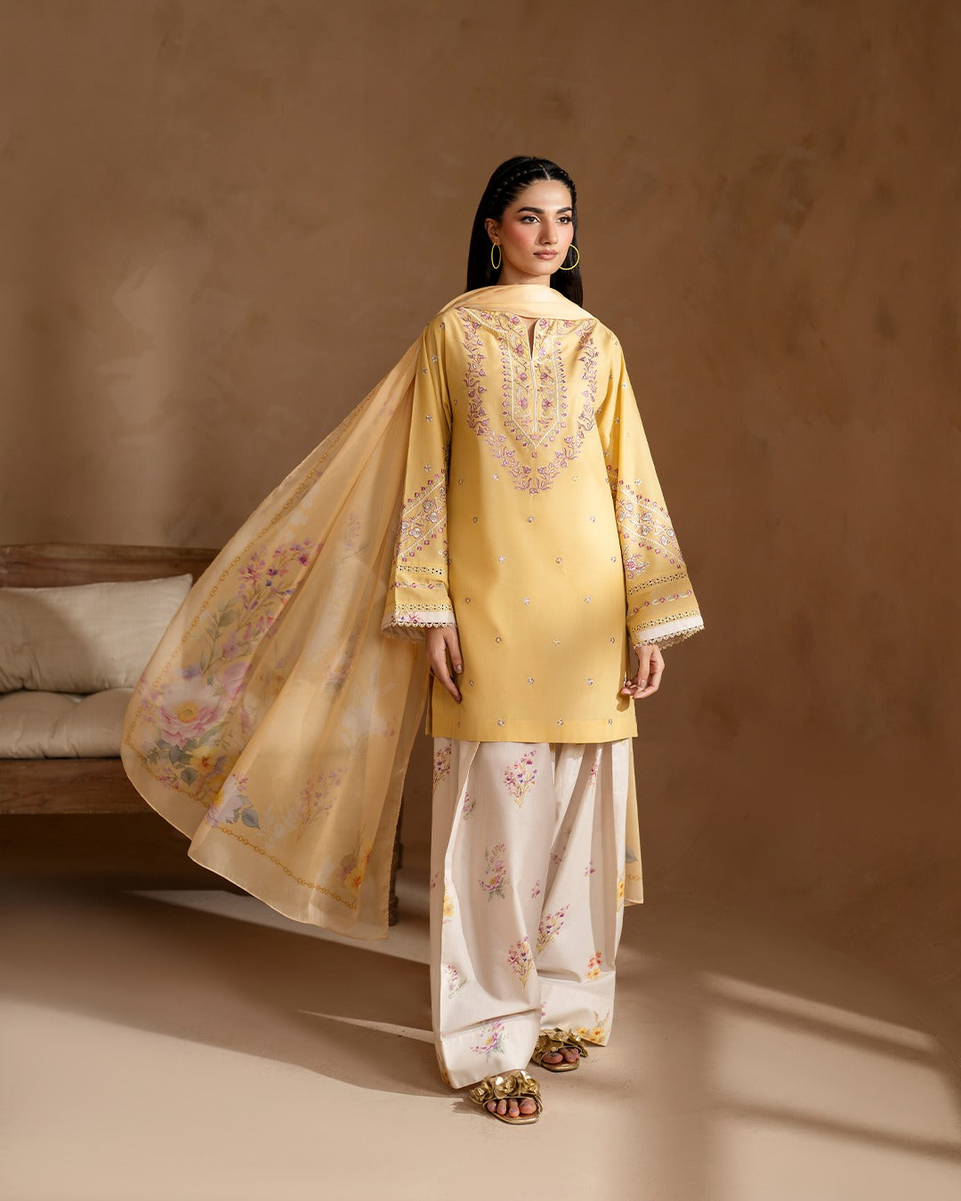 Lemon Blossom – Embroidered Cotton 3-Piece
